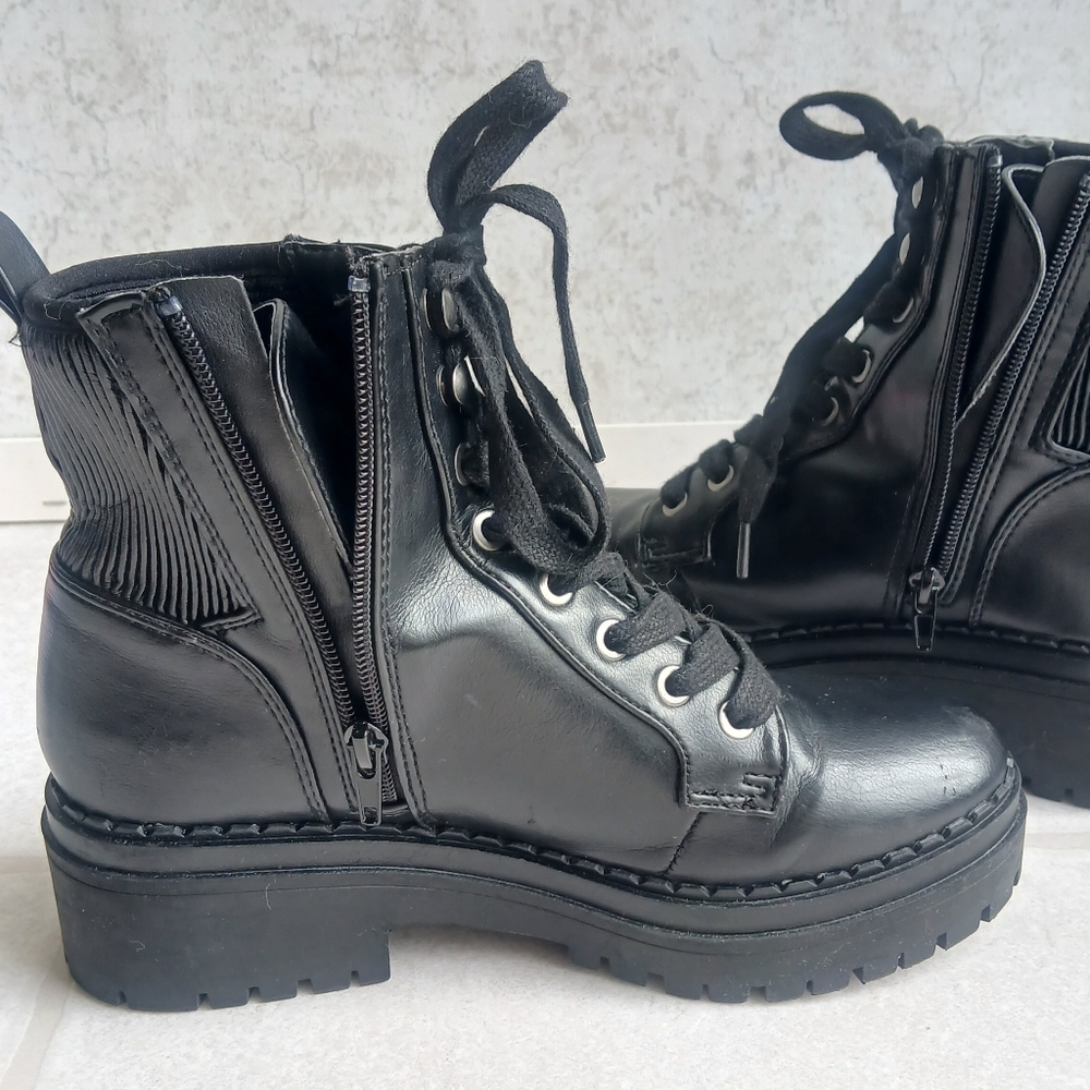 Black Chunky Lace-Up Ankle Boots